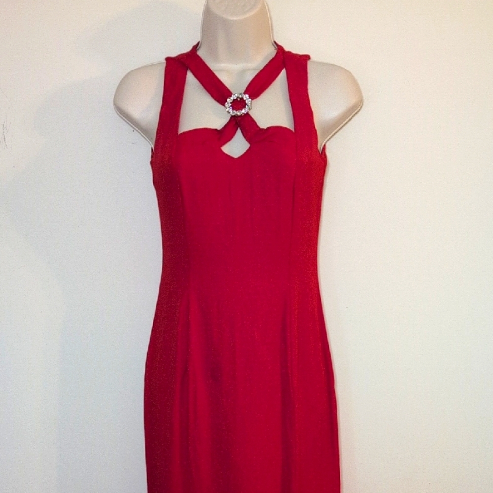 90s Jessica McClintock Long Red Cocktail Dress